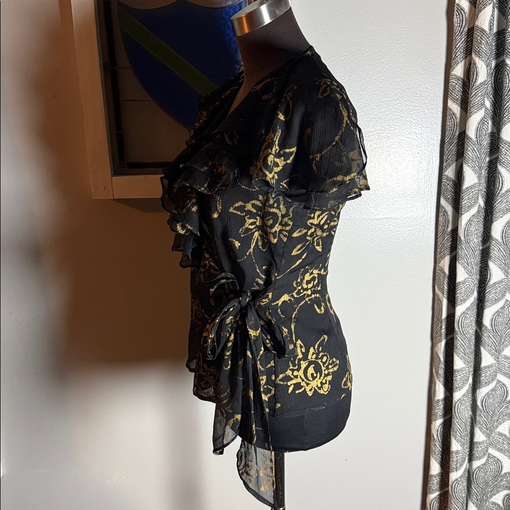 Lauren Ralph Lauren Sheer Ruffled Wrap Blouse SZ 4P - Picture 3 of 8